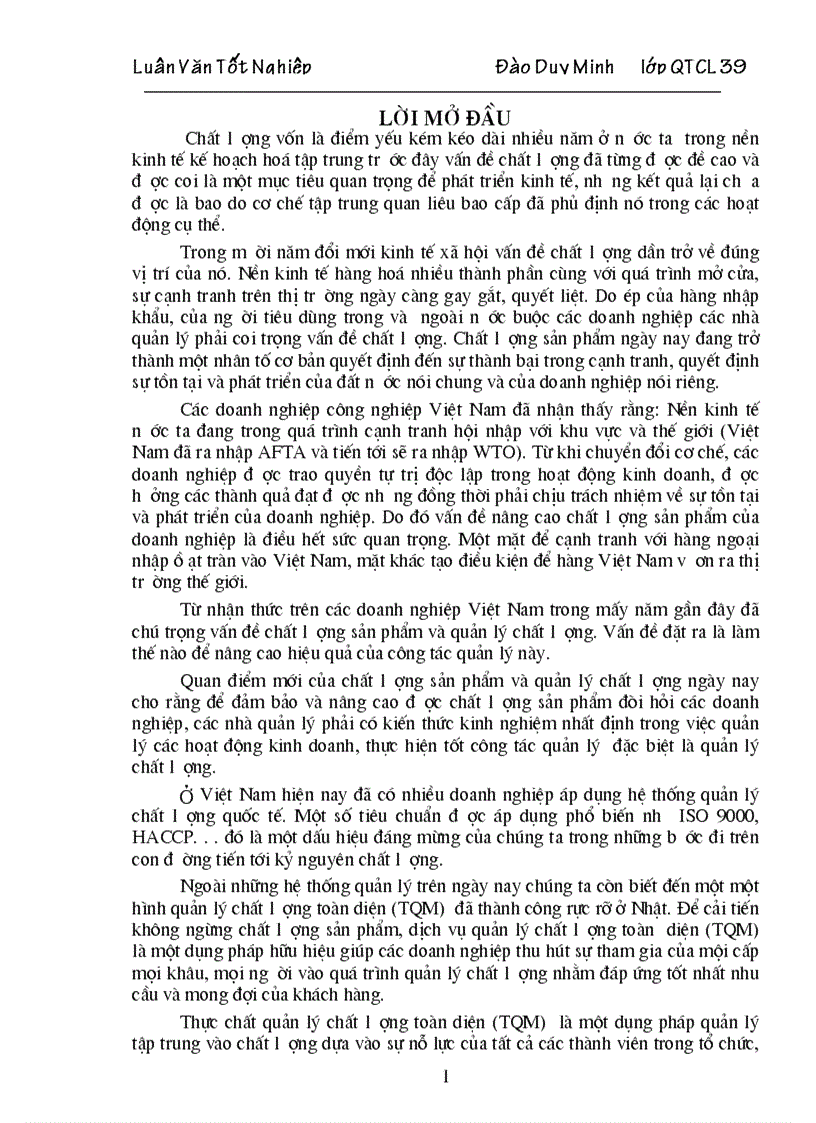 Một số giải pháp cơ bản nhằm từng bước triển khai áp dụng TQM thực chất quản lý thương mại toàn diện ở công ty Dệt 19 5 Hà Nội