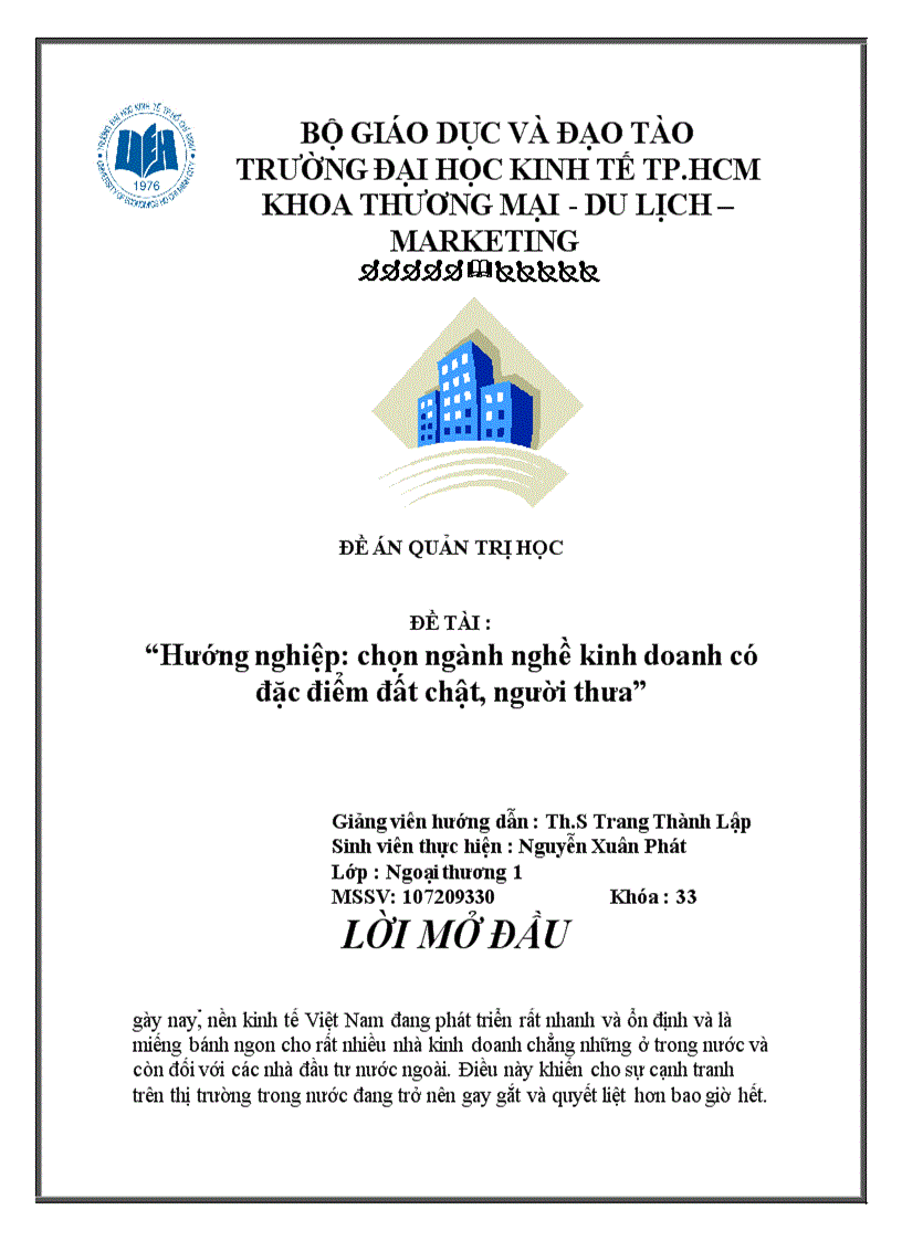 Hướng nghiệp chọn ngành nghề kinh doanh có đặc điểm đất chật người thưa