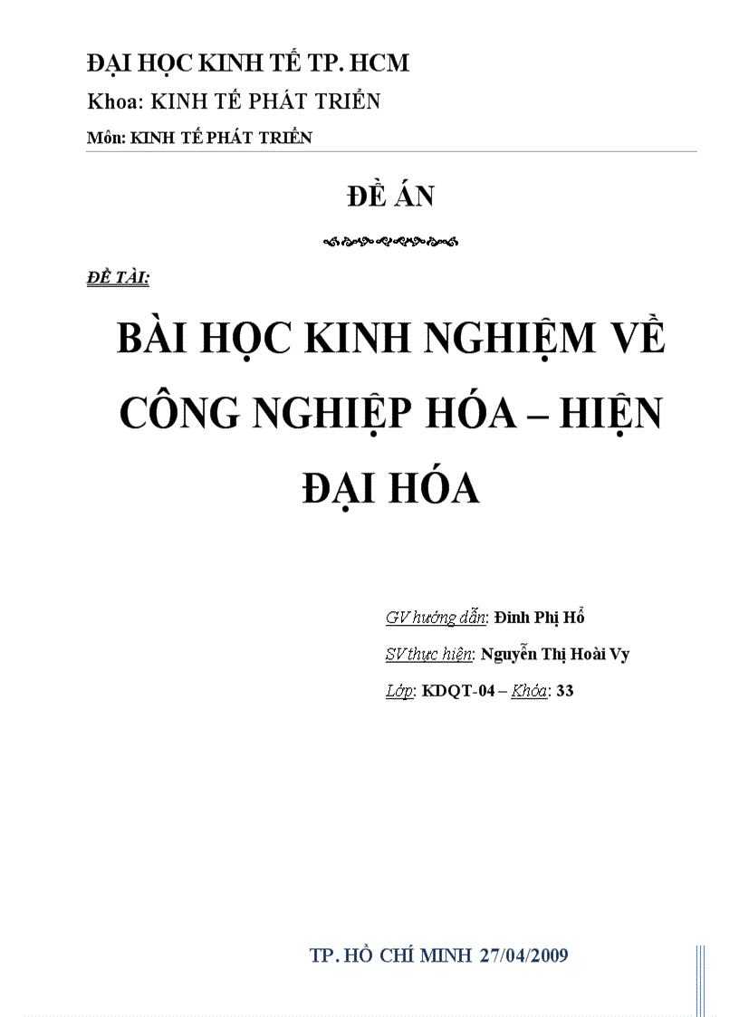 Bài học kinh nghiệm về công nghiệp hóa hiện đại hóa