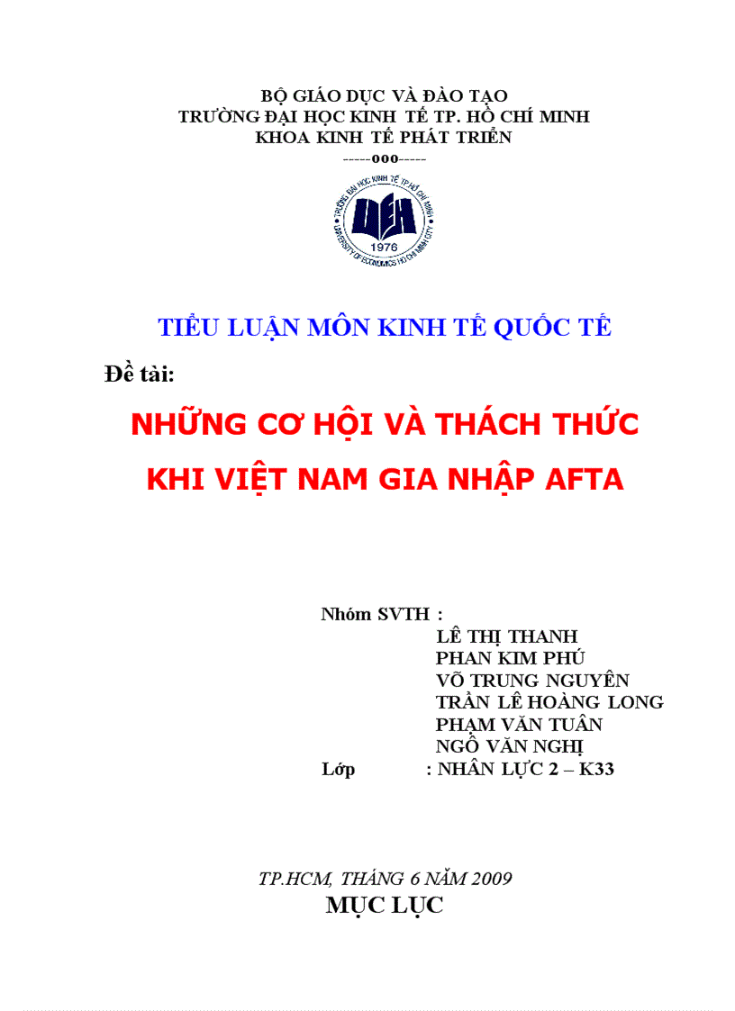 Những cơ hội và thách thức khi VIỆT NAM gia nhập AFTA