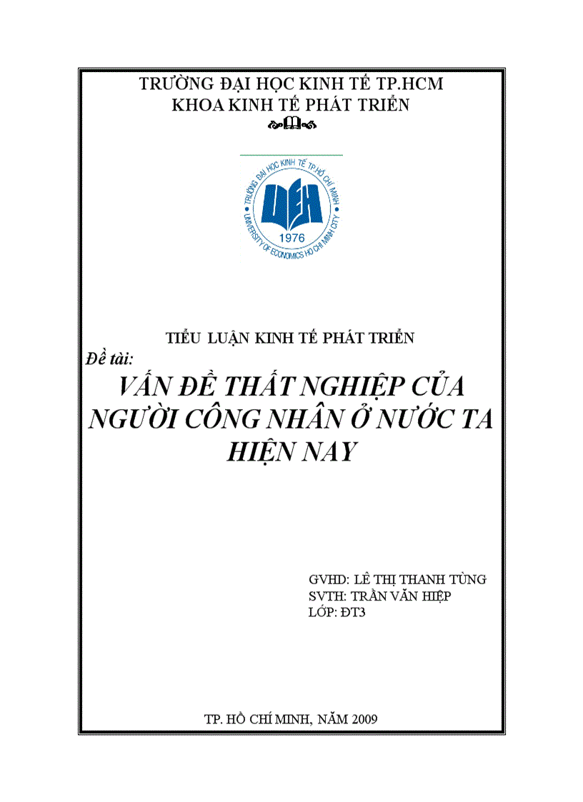 Vấn đề thất nghiệp của người công nhân ở nước ta hiện nay