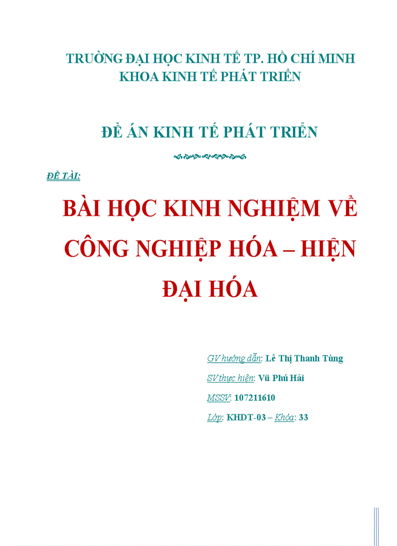 Bài học kinh nghiệm về công nghiệp hóa hiện đại hóa 1