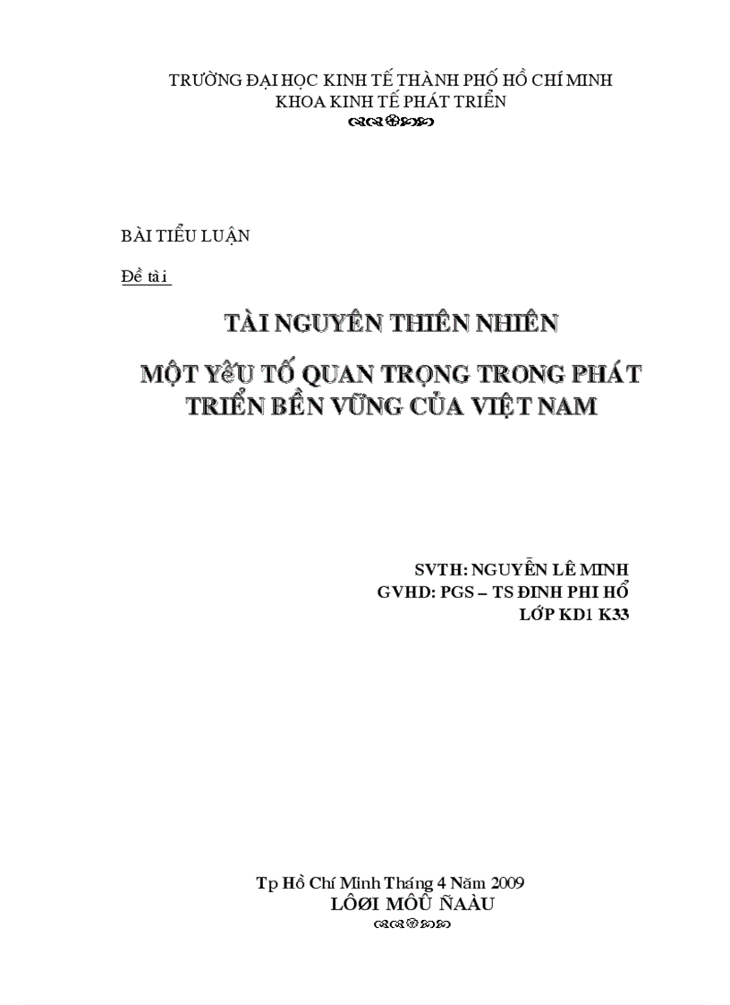 Tài nguyên thiên nhiên một yếu tố quan trọng trong phát triển bền vững của VIỆT NAM 1