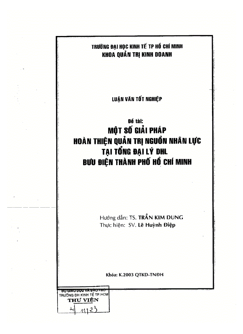 Một số giải pháp hoàn thiện quản trị nguồn nhân lực tại tổng đại lý DHL bưu điện TP HCM