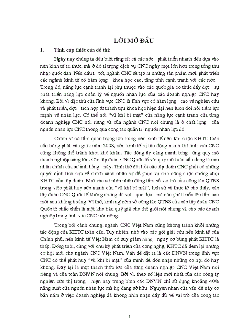 Một số kinh nghiệm QTNS trong điều kiện KHTC của các tập đoàn CNC Quốc tế và khả năng vận dụng tại các DNVN cùng lĩnh vực 1
