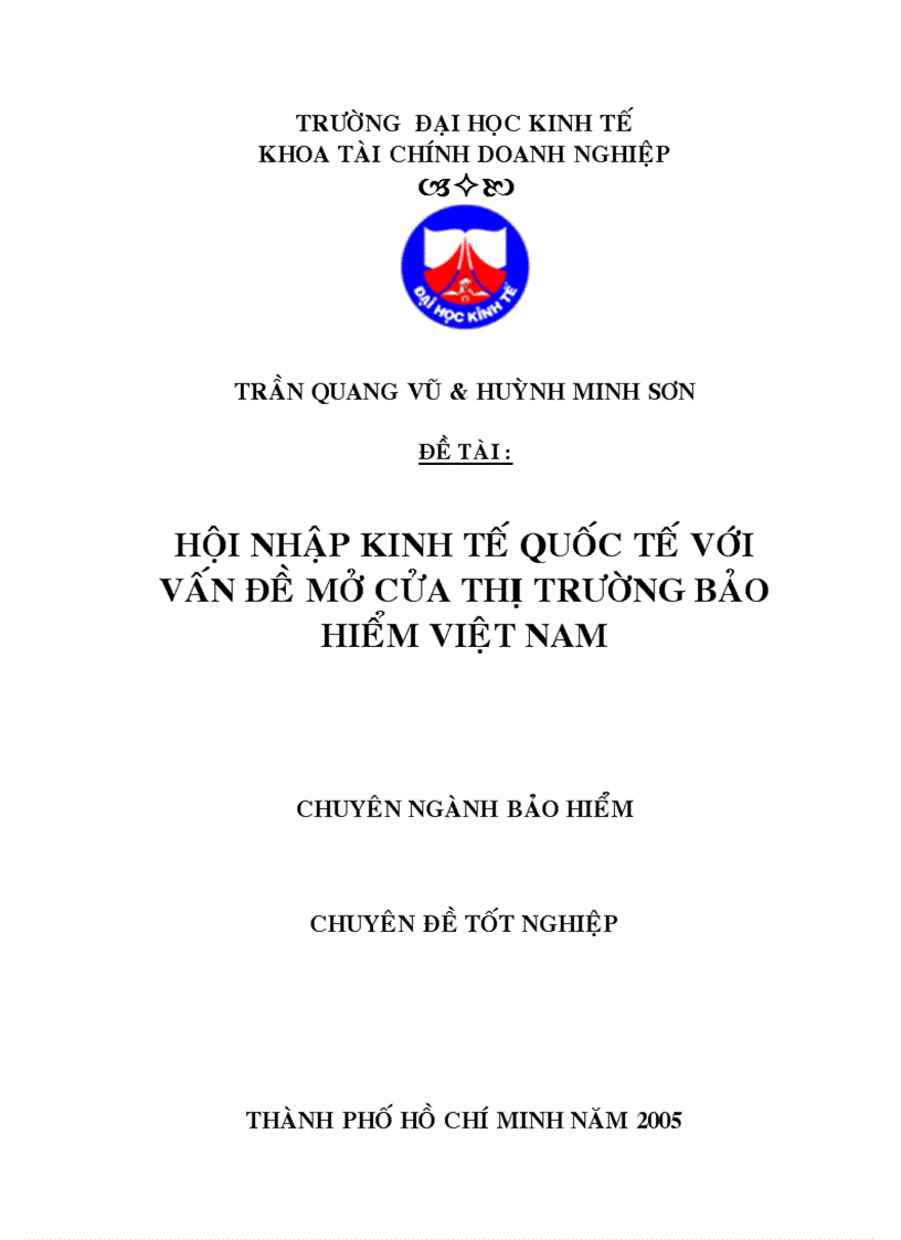 Hội nhập kinh tế quốc tế với vấn đề mở cửa thị trường bảo hiểm việt nam 1