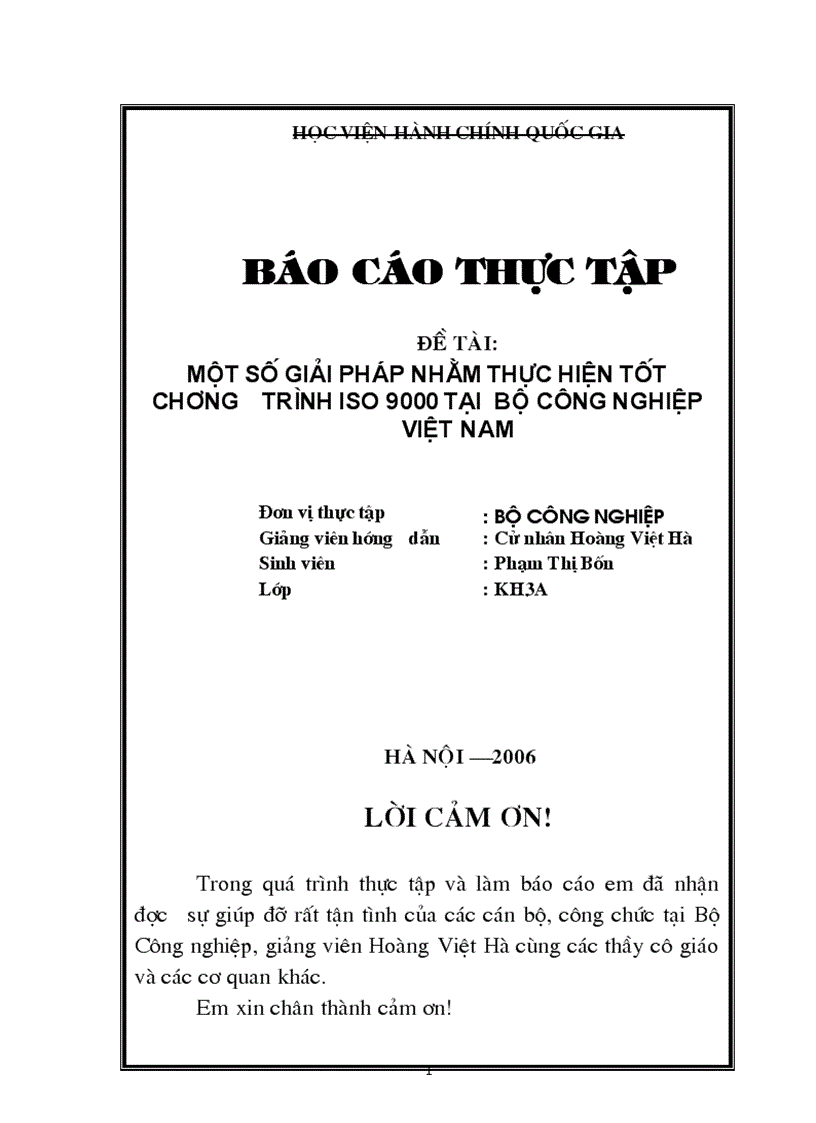 Công tác triển khai thực hiện chương trình ISO 9000 tại Bộ Công nghiệp và một số kiến nghị