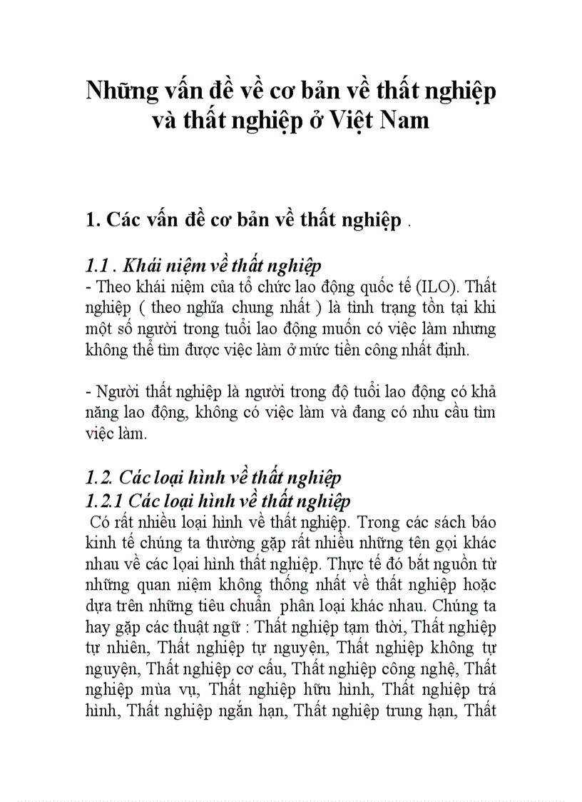 Những vấn đề về cơ bản về thất nghiệp và thất nghiệp ở Việt Nam