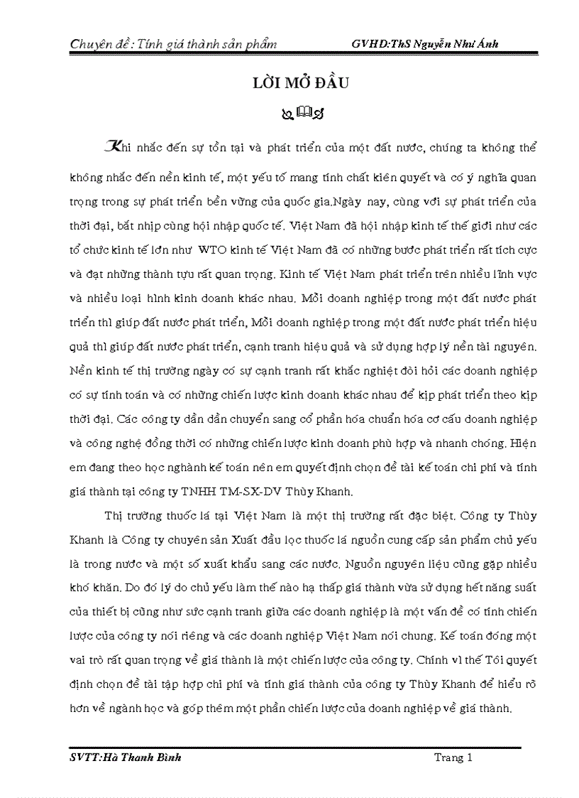 Tính giá thành sản phẩm