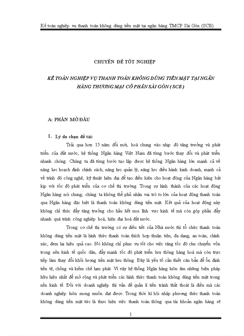 Kế toán nghiệp vụ thanh toán không dùng tiền mặt tại ngân hàng thương mại cổ phần sài gòn scb
