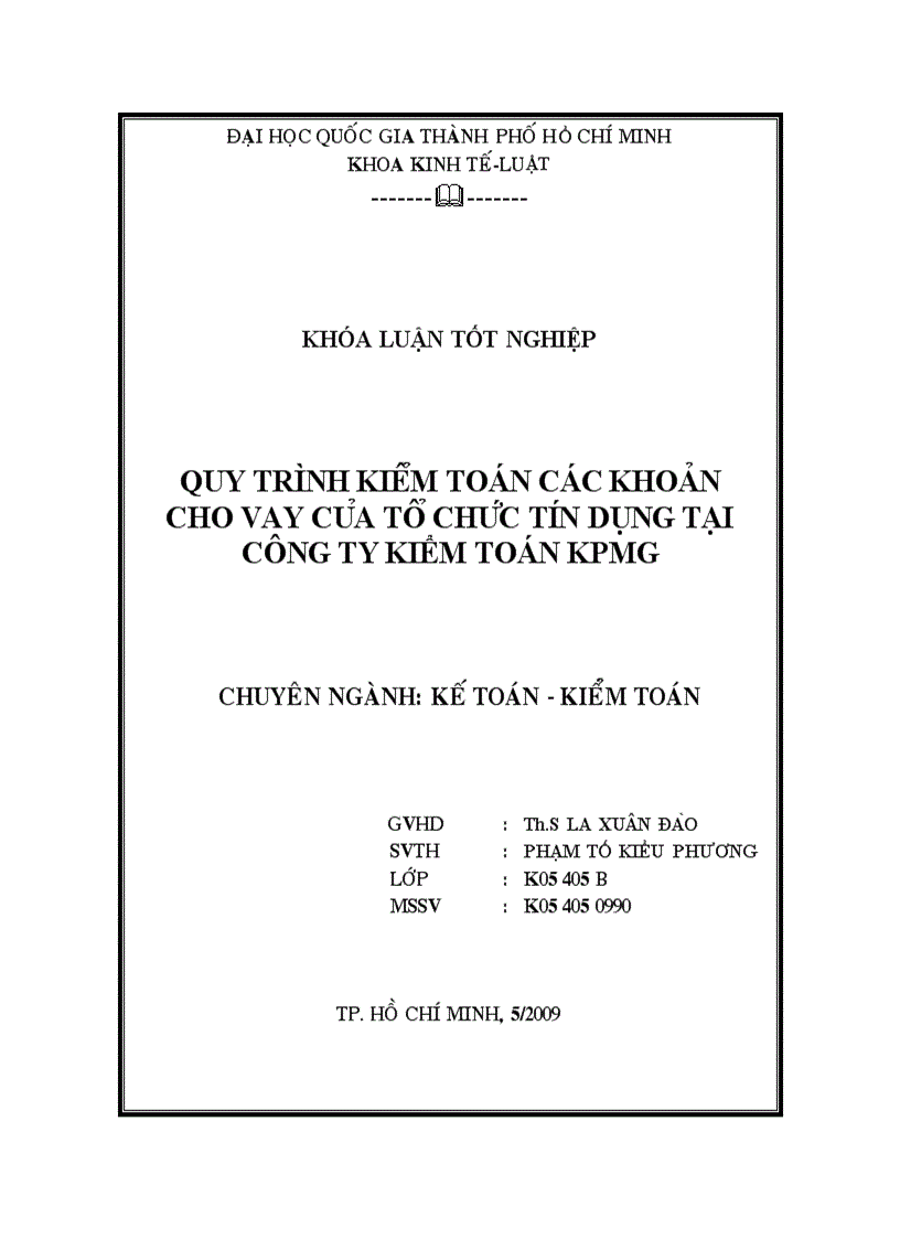 Quy trình kiểm toán các khoản cho vay của tổ chức tín dụng tại công ty kiểm toán kpmg 1