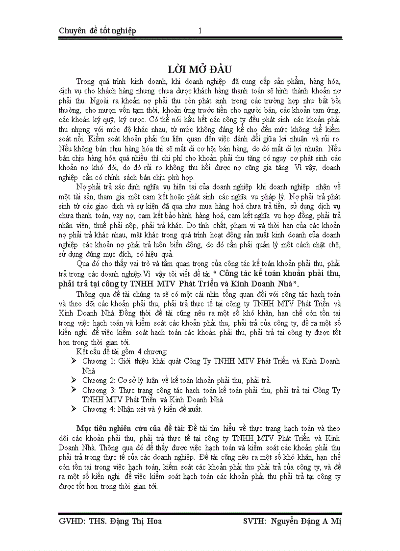 Công tác kế toán khoản phải thu phải trả tại công ty TNHH MTV Phát Triển và Kinh Doanh Nhà