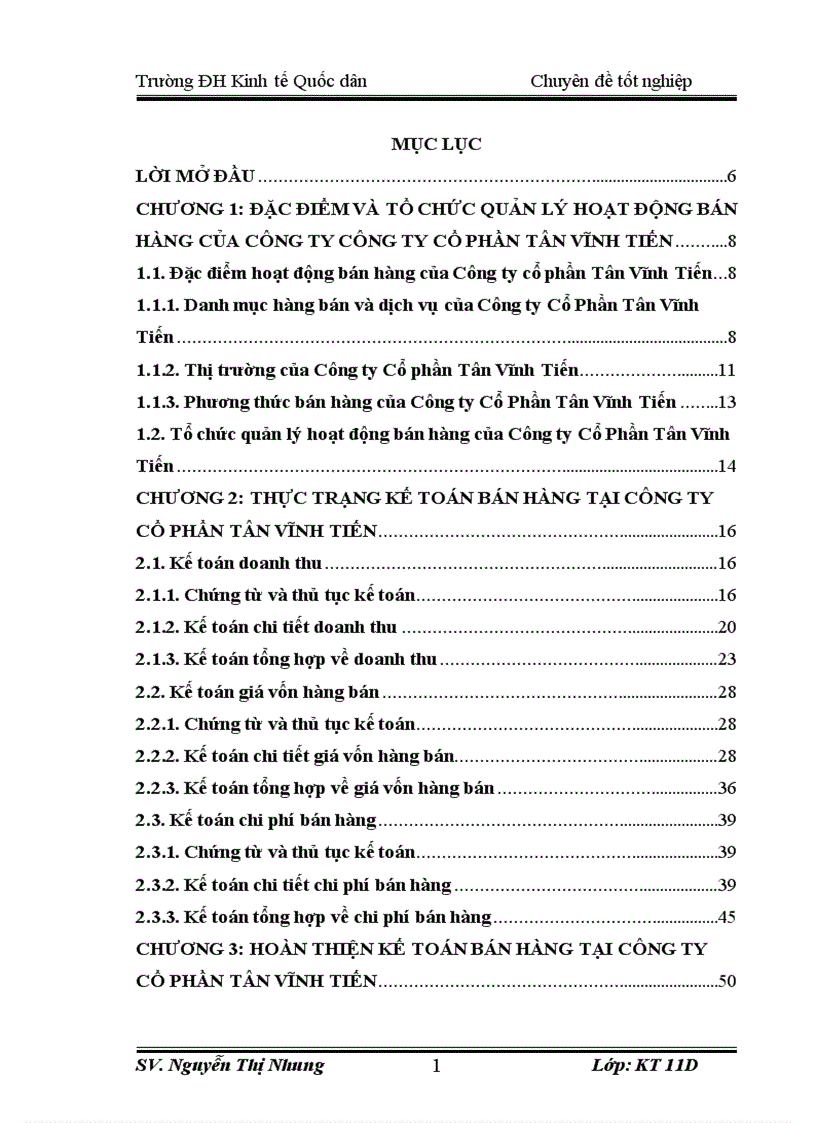 Hoàn thiện kế toán bán hàng tại công ty Cổ Phần Tân Vĩnh Tiến