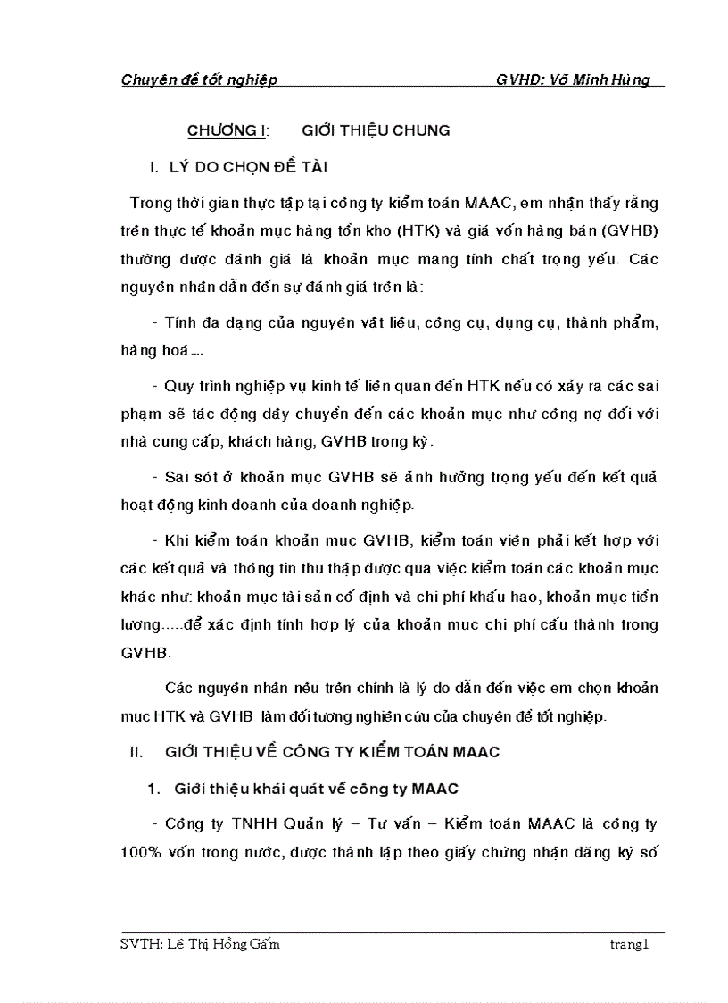 Kiểm toán khoản mục HTK VÀ GVHB