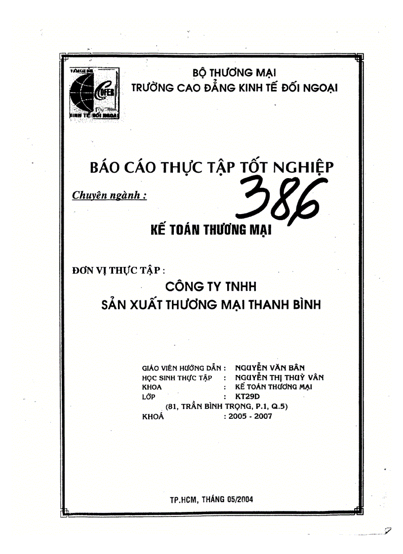 Công tác kế toán tại công ty Thanh Bình