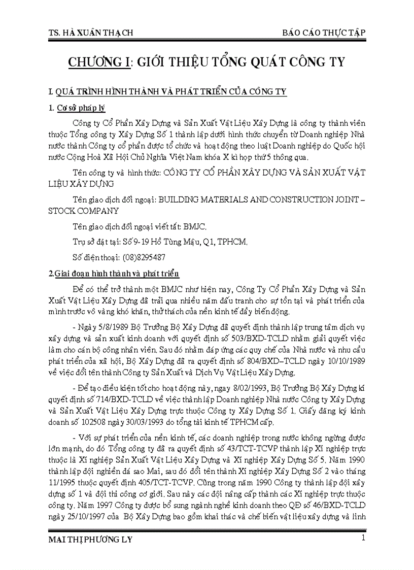Báo cáo thực tập tại Công ty Cổ Phần Xây Dựng và Sản Xuất Vật Liệu Xây Dựng