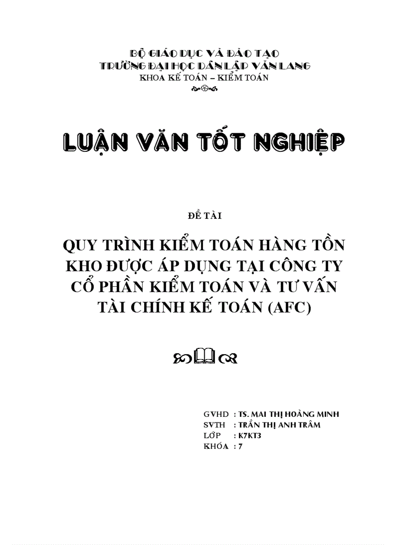 Quy trình kiểm toán hàng tồn kho được áp dụng tại Công ty cổ phần kiểm toán và tư vấn tài chính kế toáN AFC