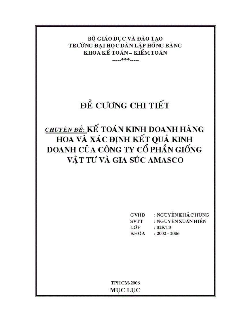 Kế toán kinh doanh hàng hoa và xác định kết quả kinh doanh của công ty cổ phần giống vật tư và gia súc amasco