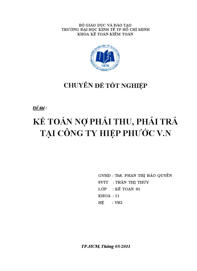 Kế toán nợ phải thu phải trả tại công ty HIỆP PHƯỚC V N