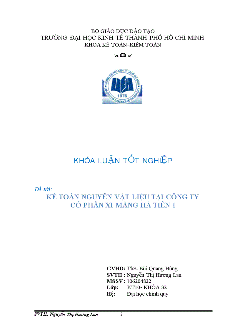 Kế toán nguyên vật liệu tại công ty cổ phần xi măng hà tiên i