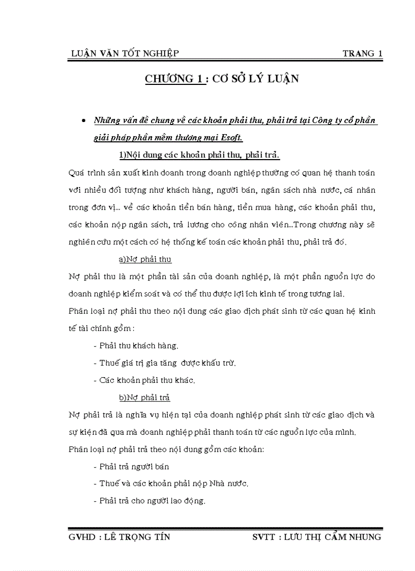 Thực trạng công tác kế toán các khoản phải thu phải trả tại công ty cổ phần giải pháp phần mềm thương mại esoft