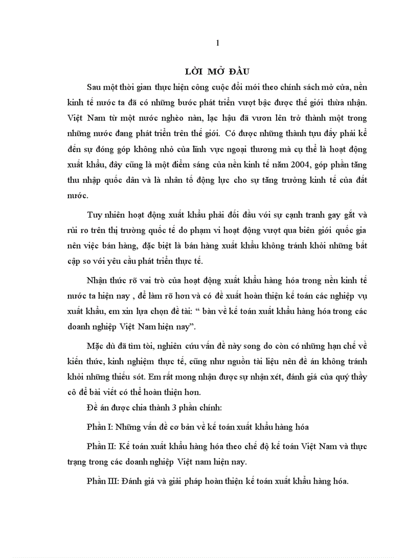 Kế toán xuất khẩu hàng hóa theo chế độ kế toán Việt Nam và thực trạng trong các doanh nghiệp Việt nam hiện nay 1