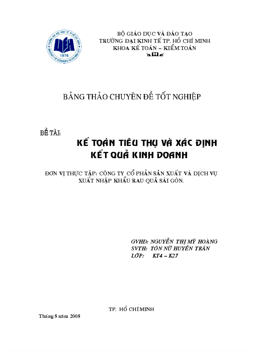 Kế toán tiêu thụ và xác định kết quả kinh doanh Công ty Cổ phần sản xuất và dịch vụ xuất nhập khẩu rau quả SÀI GÒN