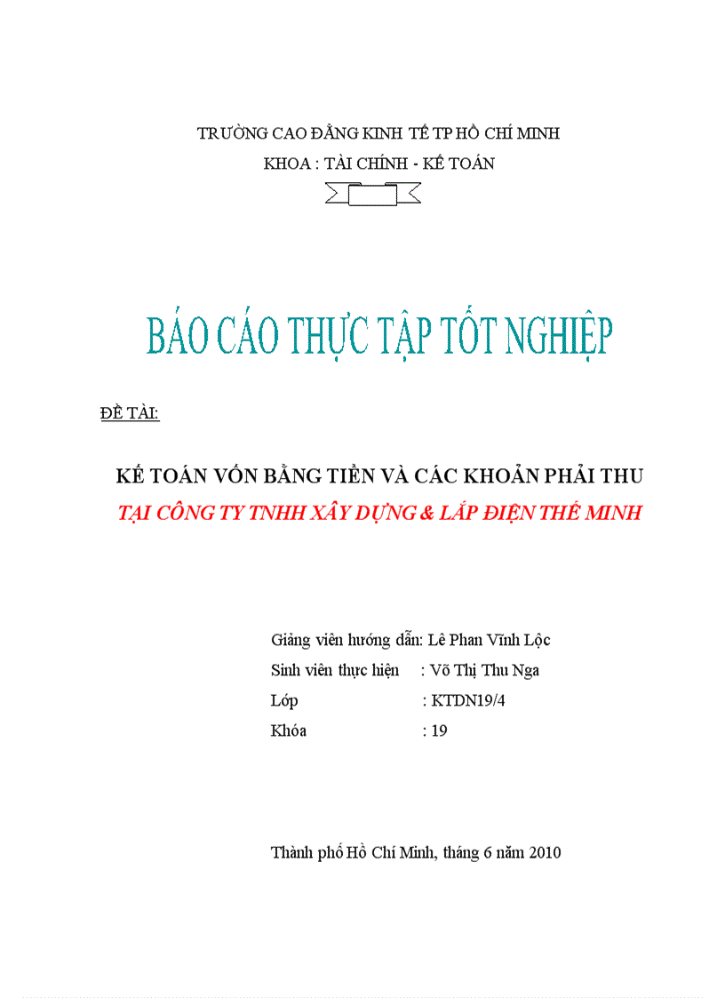 Kế toán vốn bằng tiền và các khoản phải thu tại công ty tnhh xây dựng lắp điện thế minh