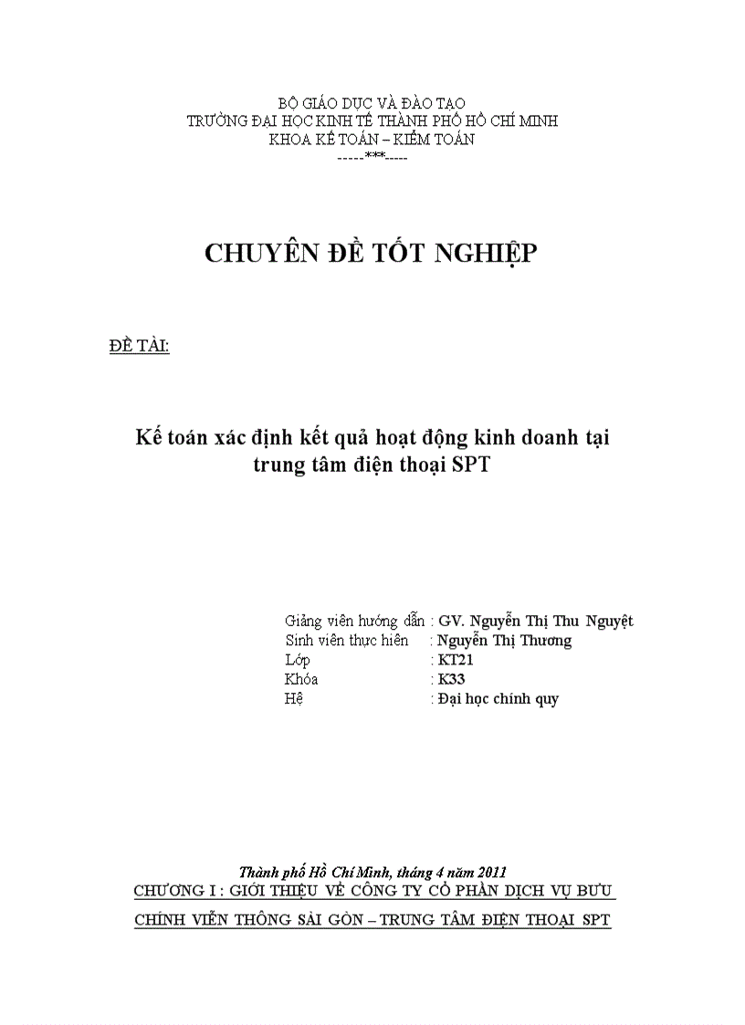 Kế toán xác định kết quả hoạt động kinh doanh tại trung tâm điện thoại SPT