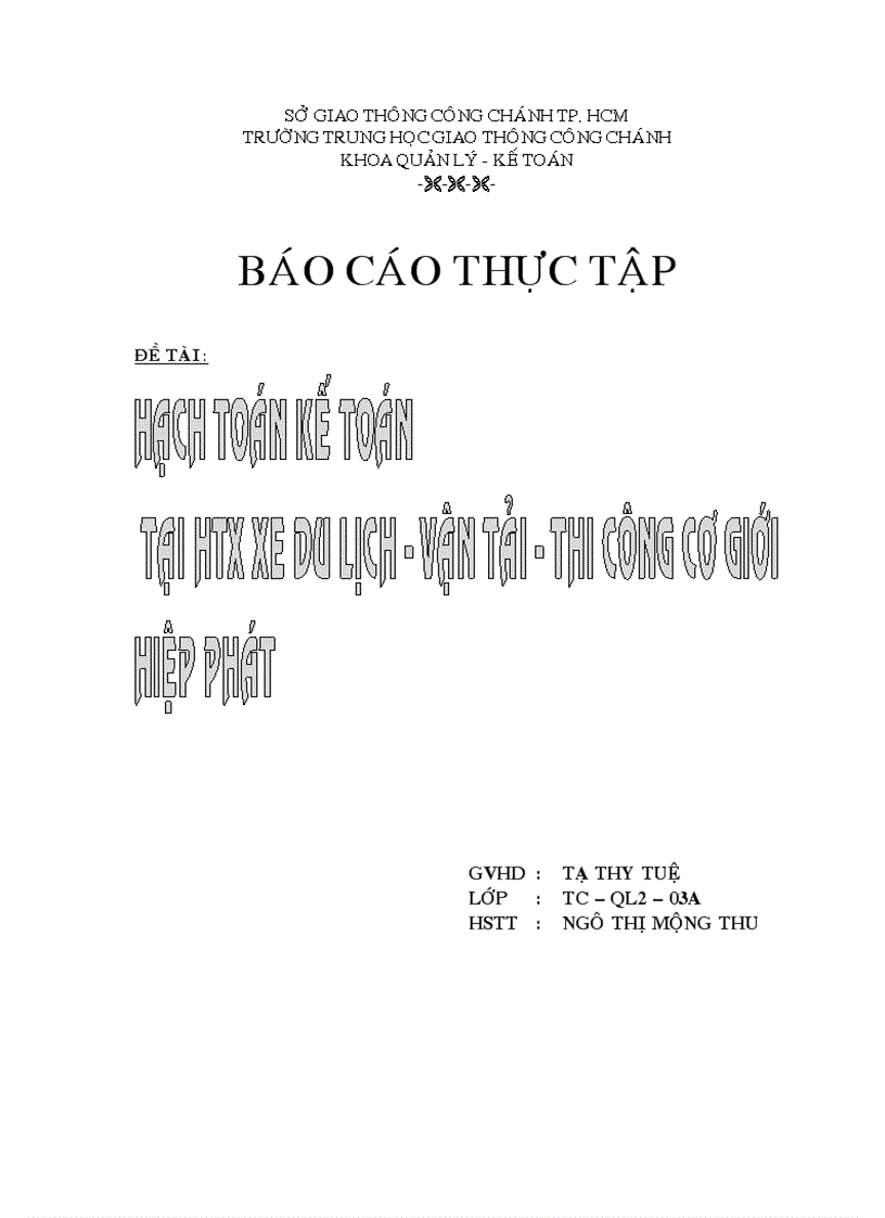 Hạch toán kế toán tại HTX xe du lịch vận tải thi công cơ giới Hiệp Phát