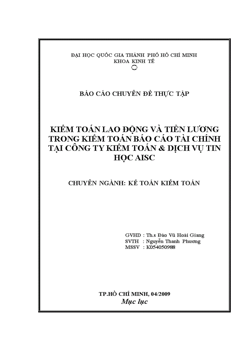 Kiểm toán lao động và tiền lương trong kiểm toán báo cáo tài chính tại Công ty kiểm toán dịch vụ tin học AISC