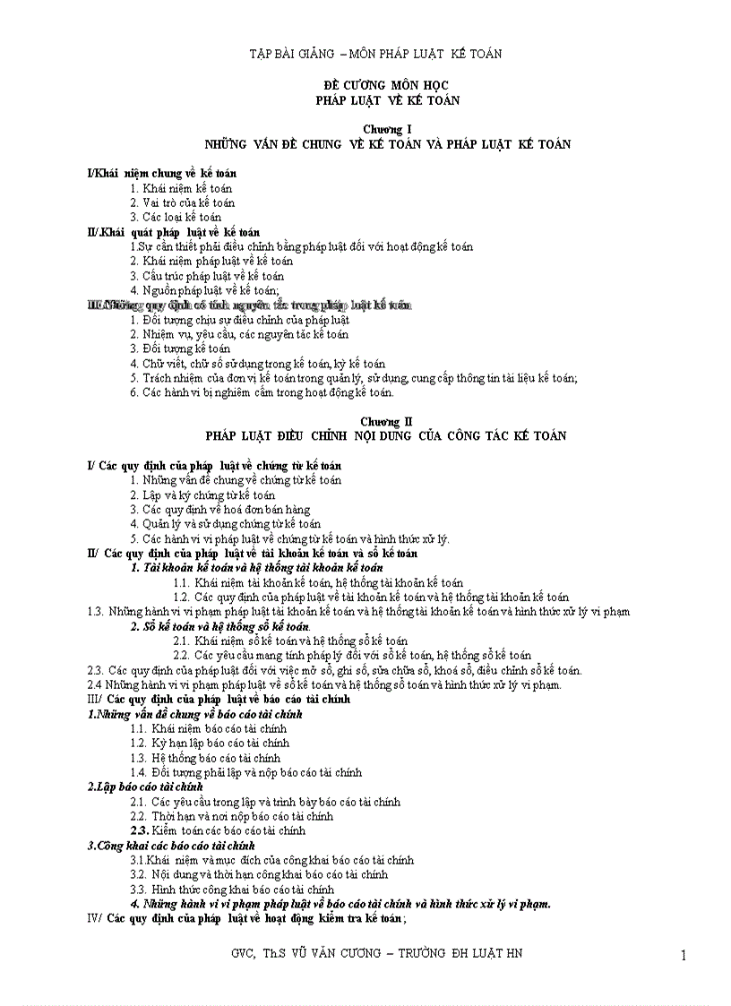 Đề cương môn học Pháp luật kế toán