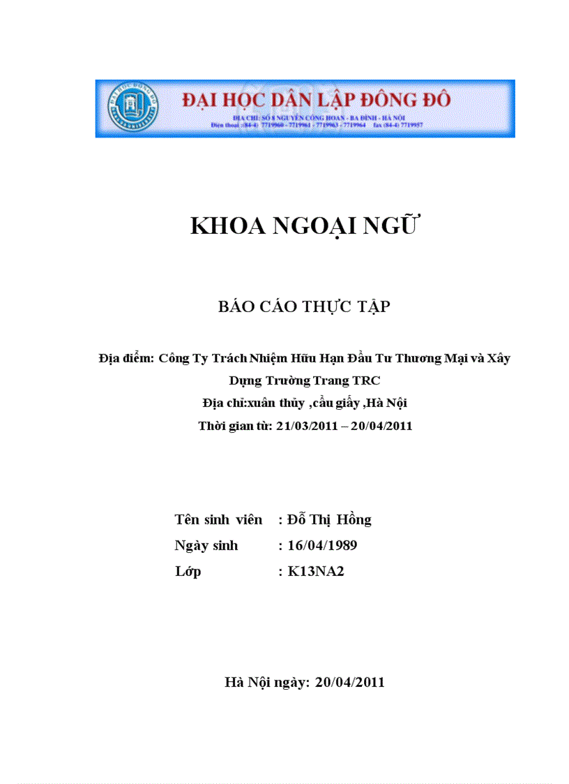 Công Ty Trách Nhiệm Hữu Hạn Đầu Tư Thương Mại và Xây Dựng Trường Trang TRC