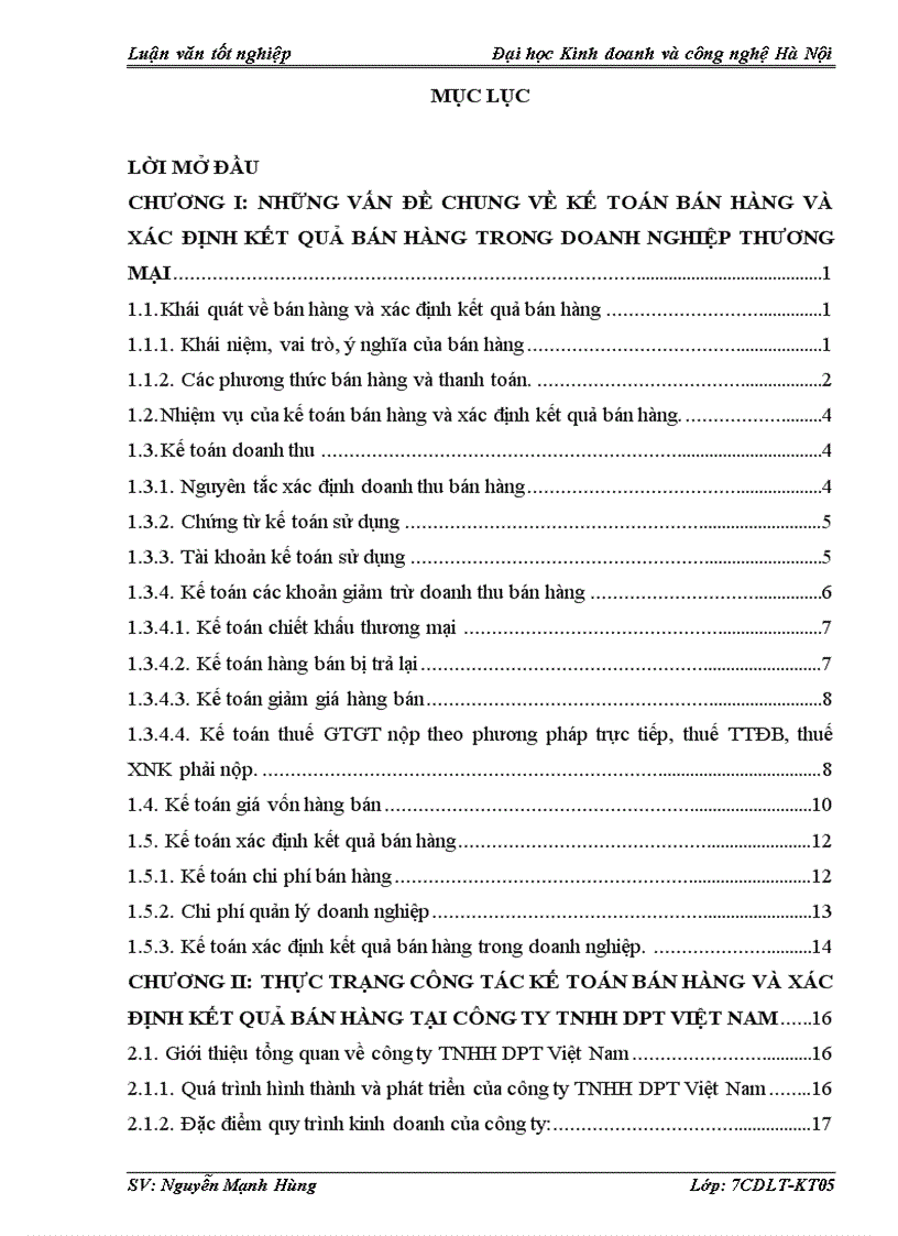 Kế toán bán hàng và xác định kết quả bán hàng tại công ty TNHH DPT Việt Nam 1