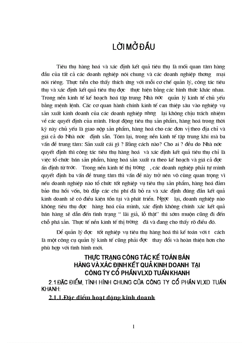 Thực trạng công tác kế toán bán Hàng và xác định kết quả kinh doanh tại Công ty cổ phần vlxd tuấn khanh