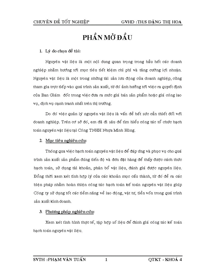 Kế toán hạch toán nguyên vật liệu tại công ty TNHH MINH HƯƠNG