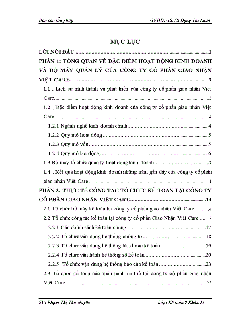 Thực tế tổ chức bộ máy kế toán và hệ thống kế toán tại công ty cổ phần giao nhận Việt Care