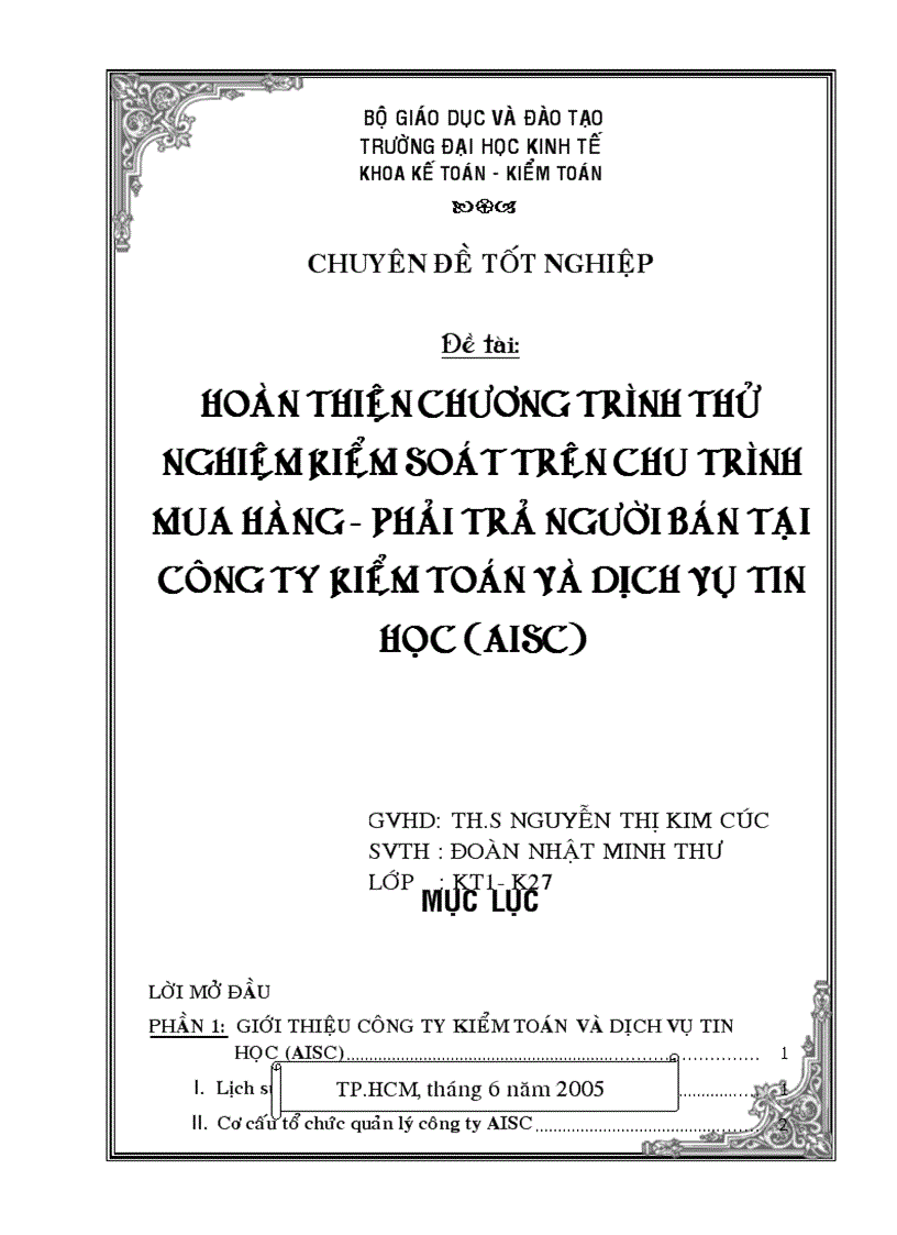 Hoàn thiện chương trình thử nghiệm kiểm soát trên chu trình mua hàng phải trả người bán tại Công ty Kiểm toán và Dịch vụ tin học AISC