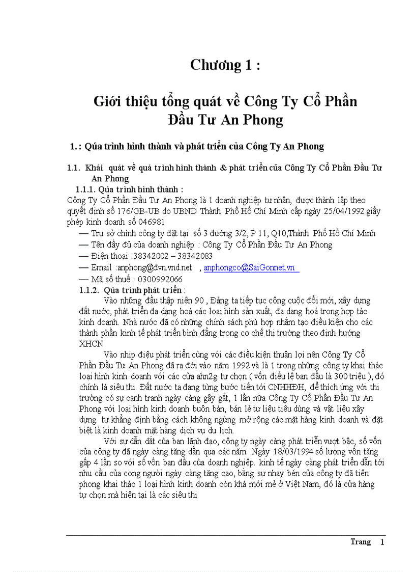 Công tác kế toán tại Công Ty Cổ Phần Đầu Tư An Phong