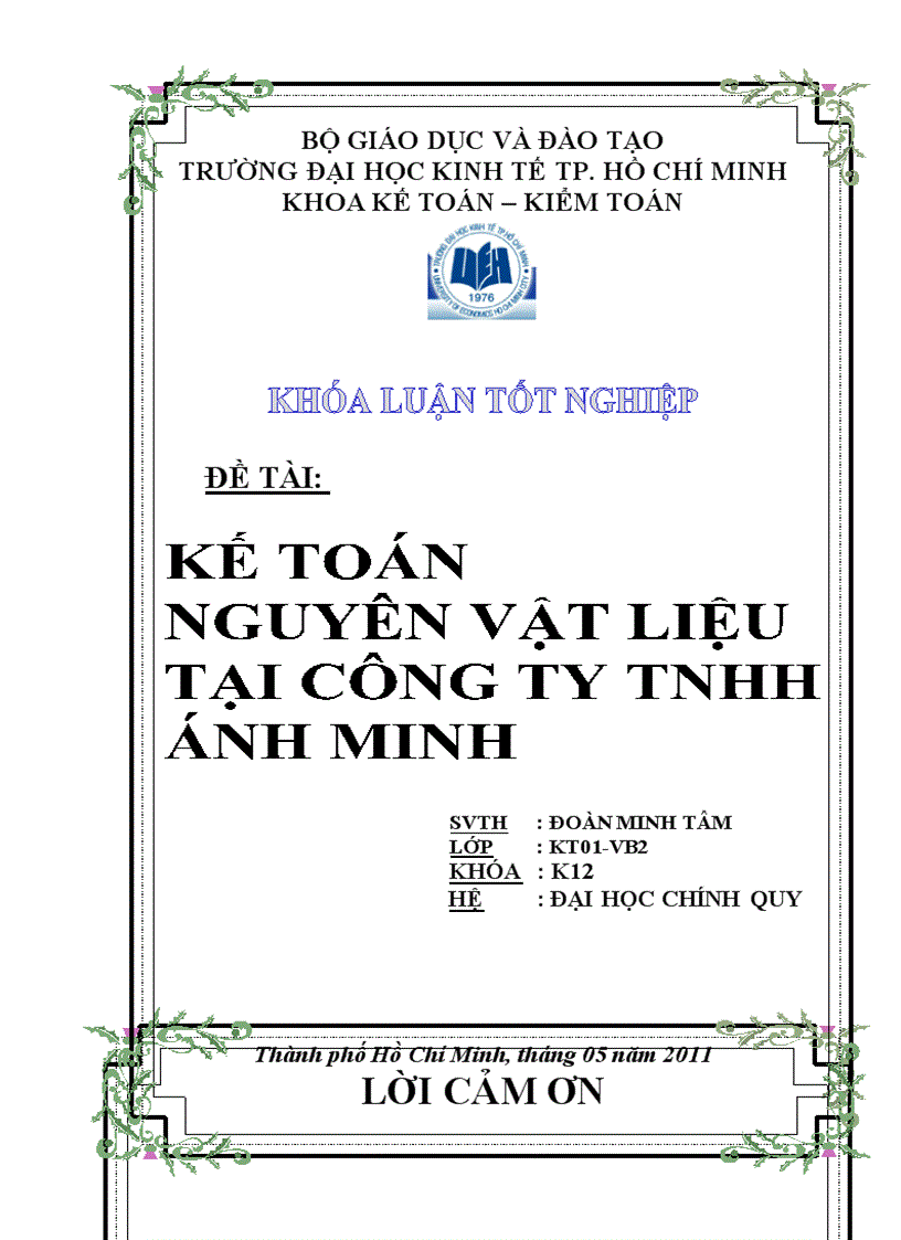 Kế toán nvl tại công ty tnhh ÁNH MINH