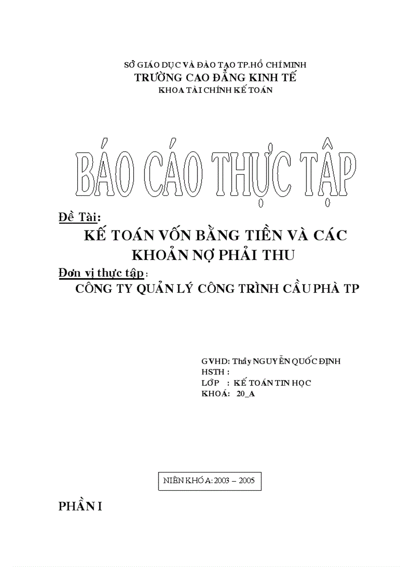 Kế toán vốn bằng tiền và các khoản nợ phải thu tại Công ty quản lý công trình cầu phà TP