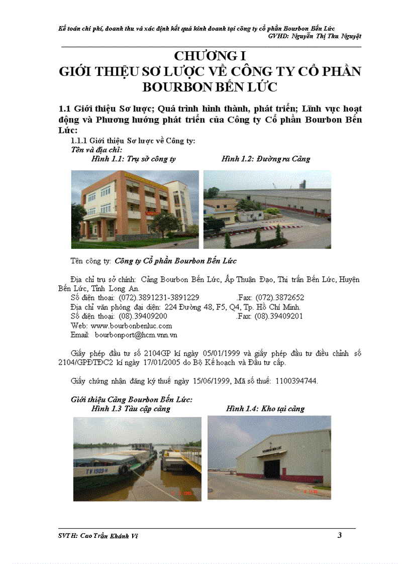 Kế toán chi phí doanh thu và xác định kết quả kinh doanh tại công ty cổ phần Bourbon Bến Lức