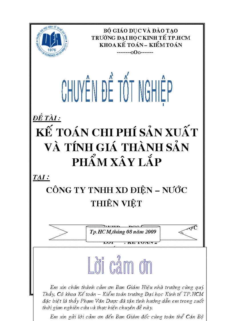 Kế toán chi phí sản xuất và tính giá thành sản phẩm xây lắp tại công ty tnhh xd điện nước thiên việt