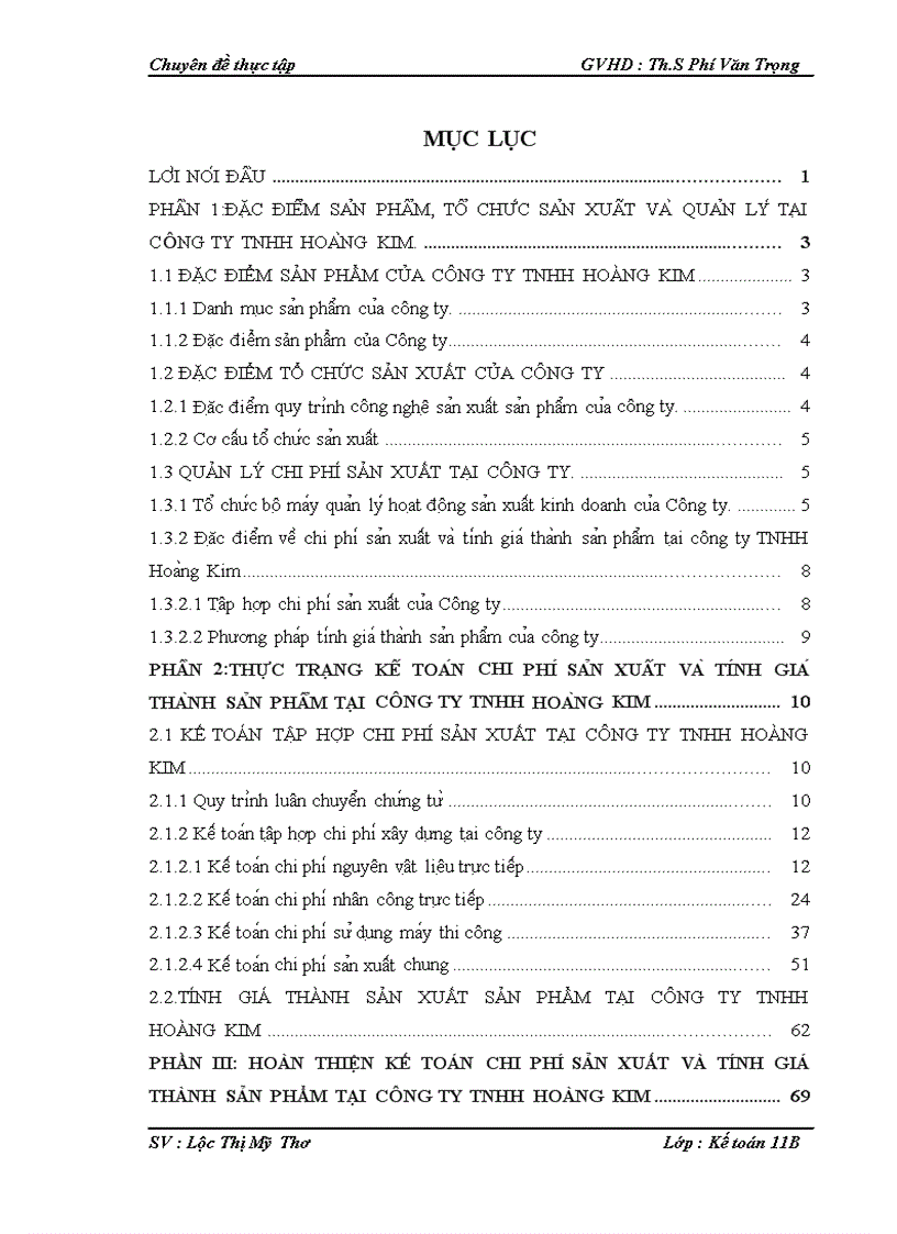 Hoàn thiện kế toán chi phí sản xuất và tính giá thành sản phẩm tại công ty TNHH Hoàng Kim