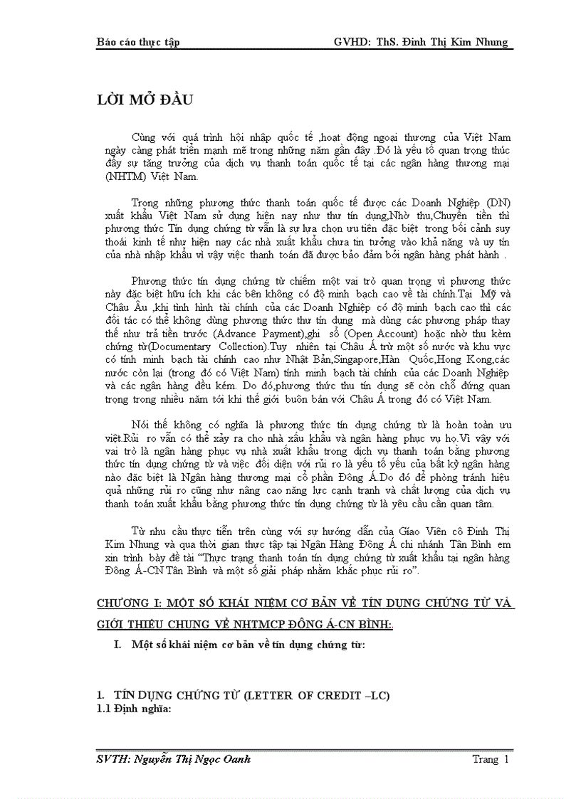 Giải pháp nhằm khắc phục rủi ro nâng cao việc sử dụng phương thức thanh toán tín dụng chứng từ cho hàng xuất tại đông á bank cn tn bình
