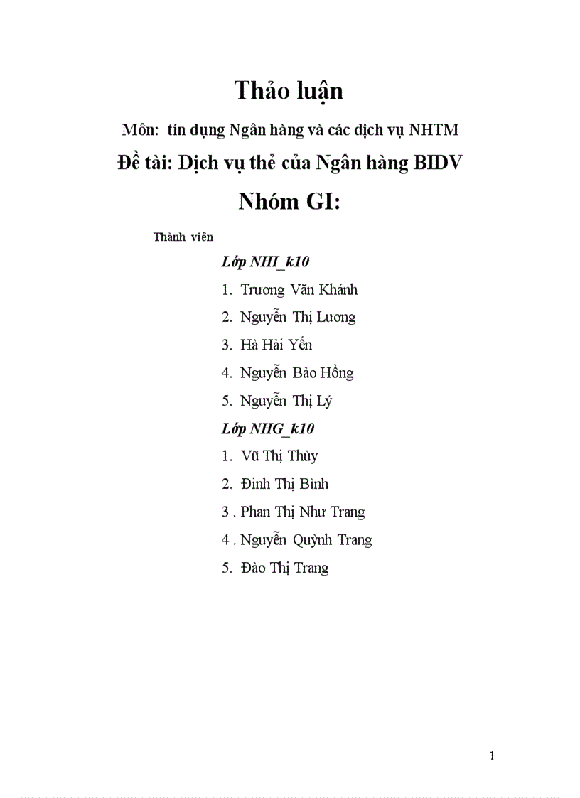 Dịch vụ thẻ của Ngân hàng BIDV 1