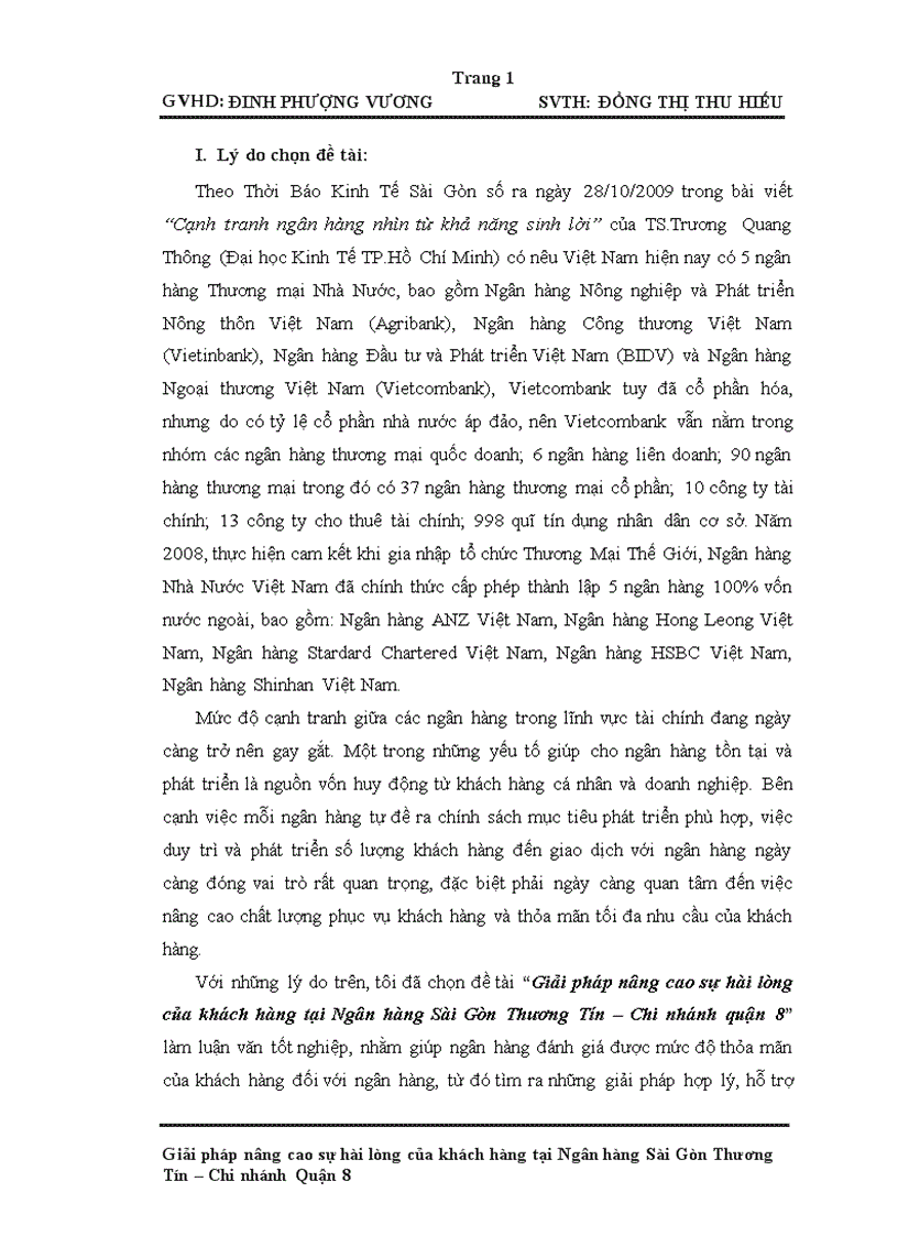 Giải pháp nâng cao sự hài lòng của khách hàng tại Ngân hàng Sài Gòn Thương Tín Chi nhánh quận 8