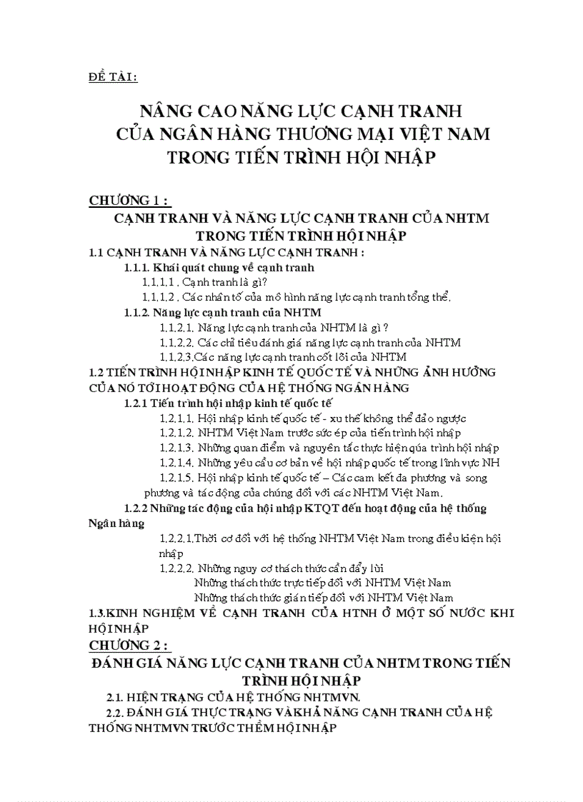 Nâng cao năng lực cạnh tranh của Ngân hàng thương mại việt nam trong tiến trình hội nhập