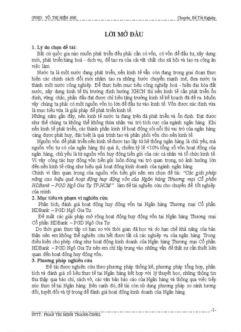 Các giải pháp nâng cao hiệu quả hoạt động huy động vốn của Ngân hàng Tthương mại Cổ phần HDBank PGD Ngô Gia Tự TP HCM