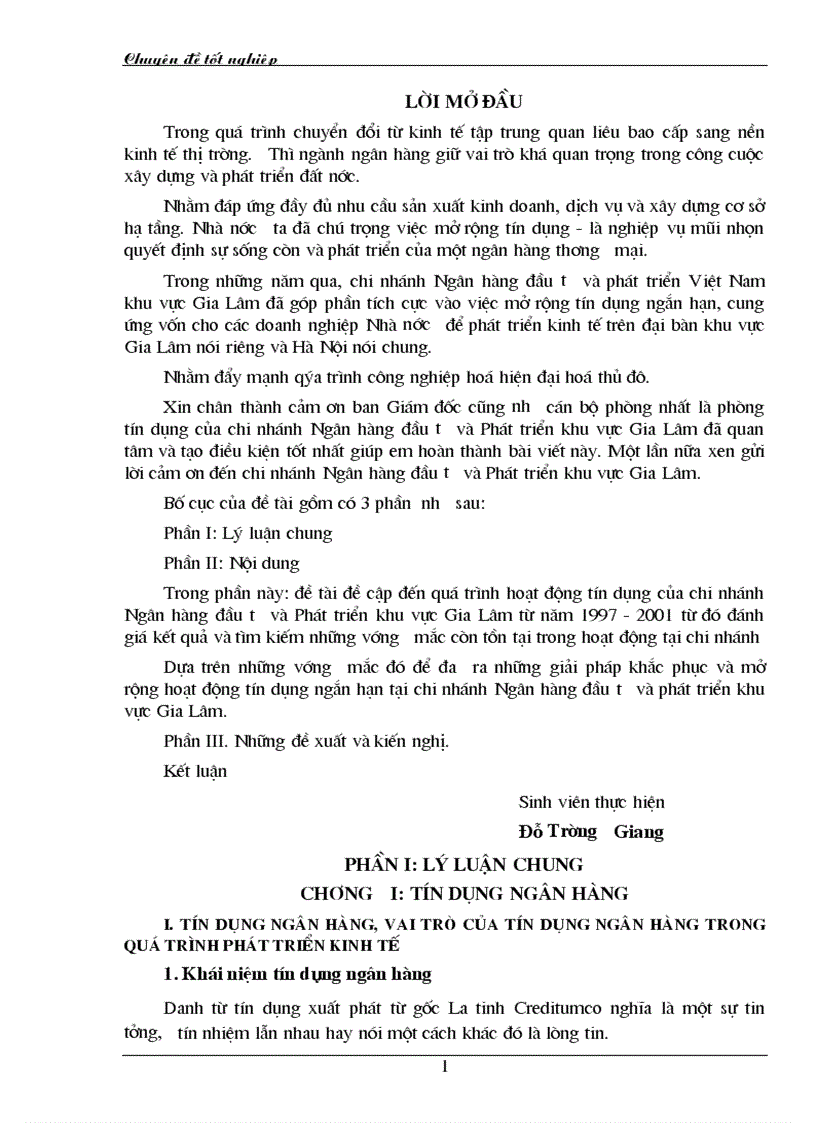 Hoạt động tín dụng của chi nhánh Ngân hàng đầu tư và Phát triển khu vực Gia Lâm từ năm 1997 200